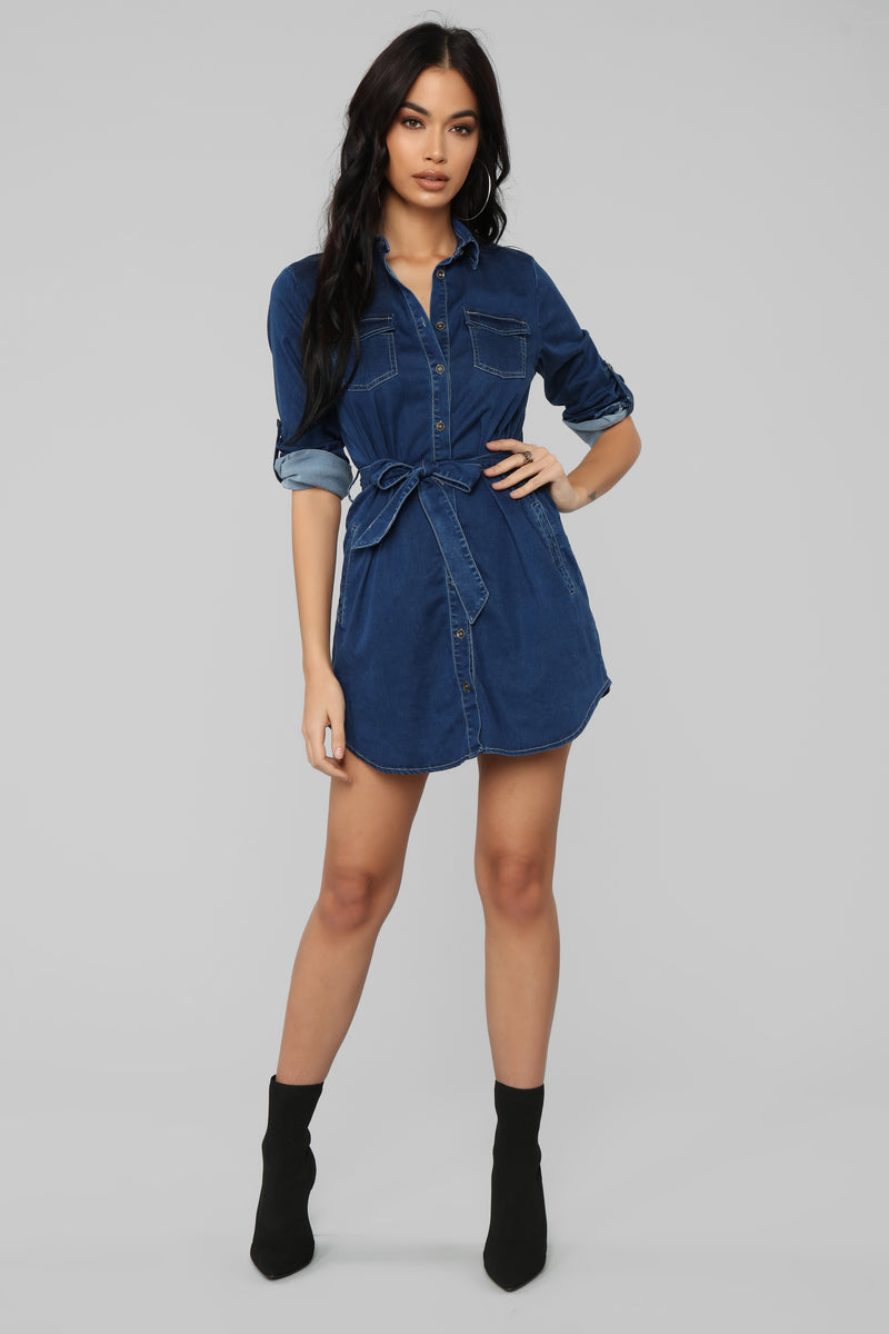 Denim Shirt Dress - Dark Wash ...